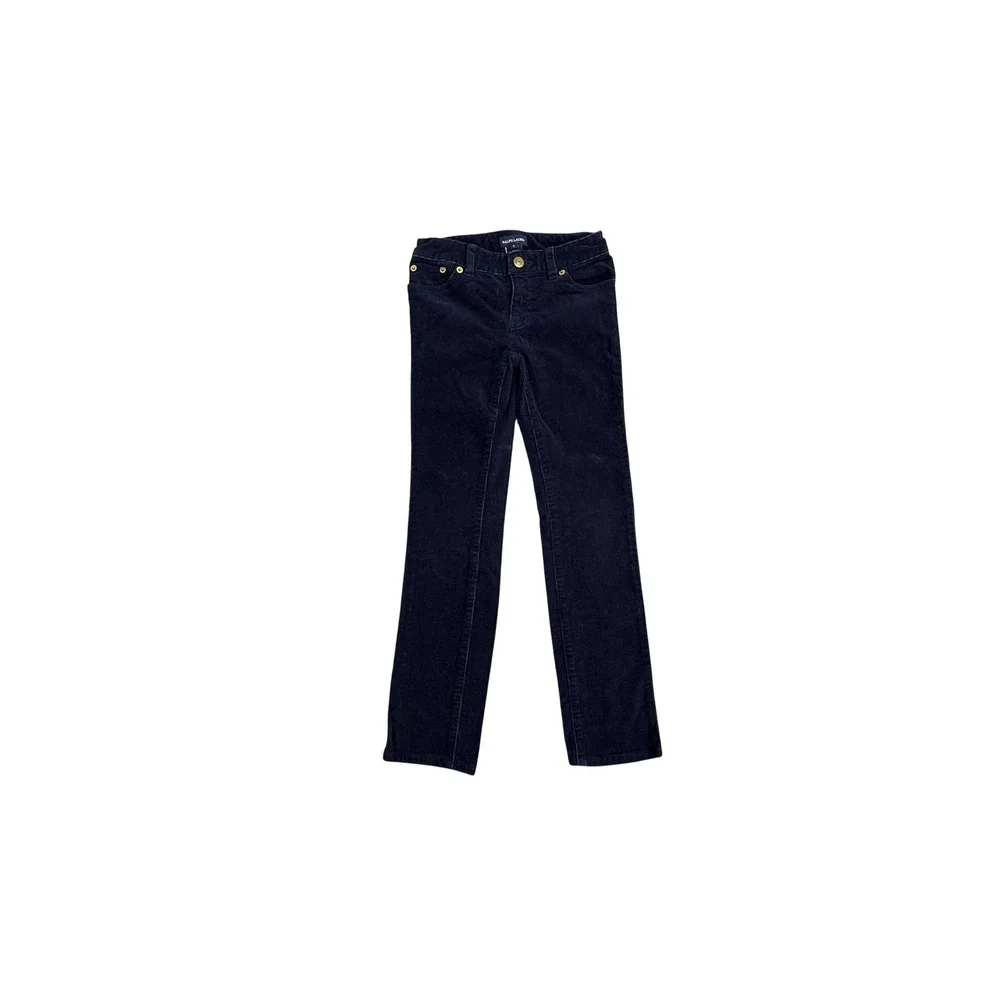 Ralph Lauren Pants Kids 7 Blue‎ Corduroy Slim Fit Chino Stretch Zip Pockets